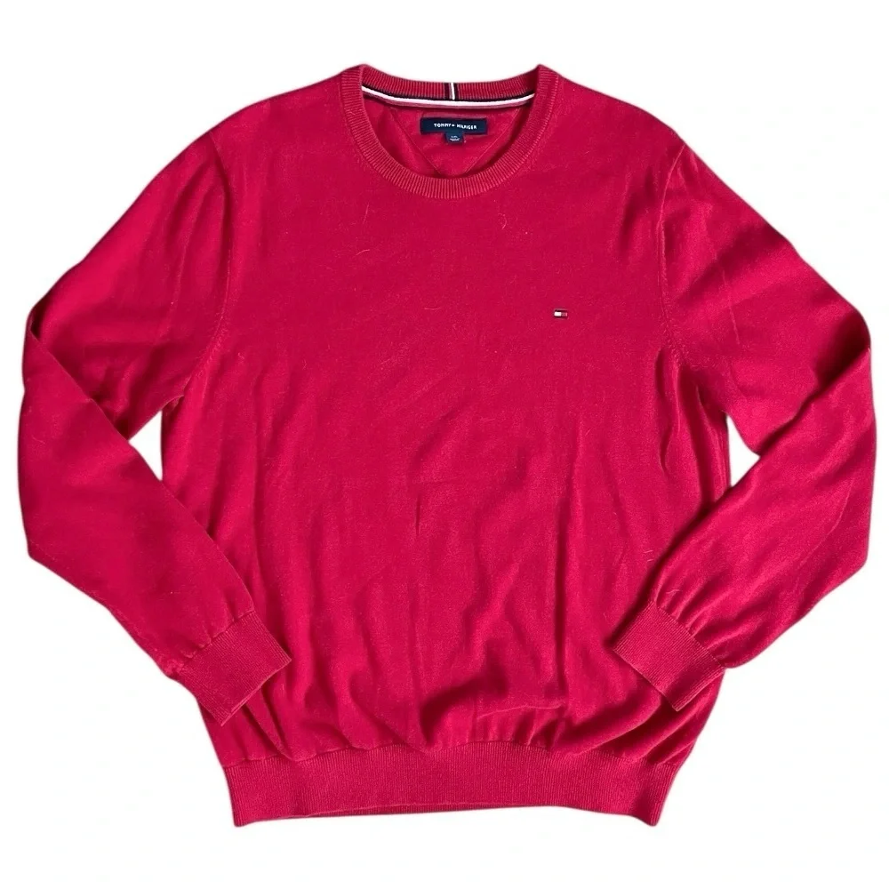 Tommy Hilfiger Red Crew Neck Long Sleeve Sweater Jumper sz Large festive preppy
